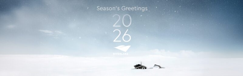 Riverlake Season's Greetings 2026 snowy winter landscape banner